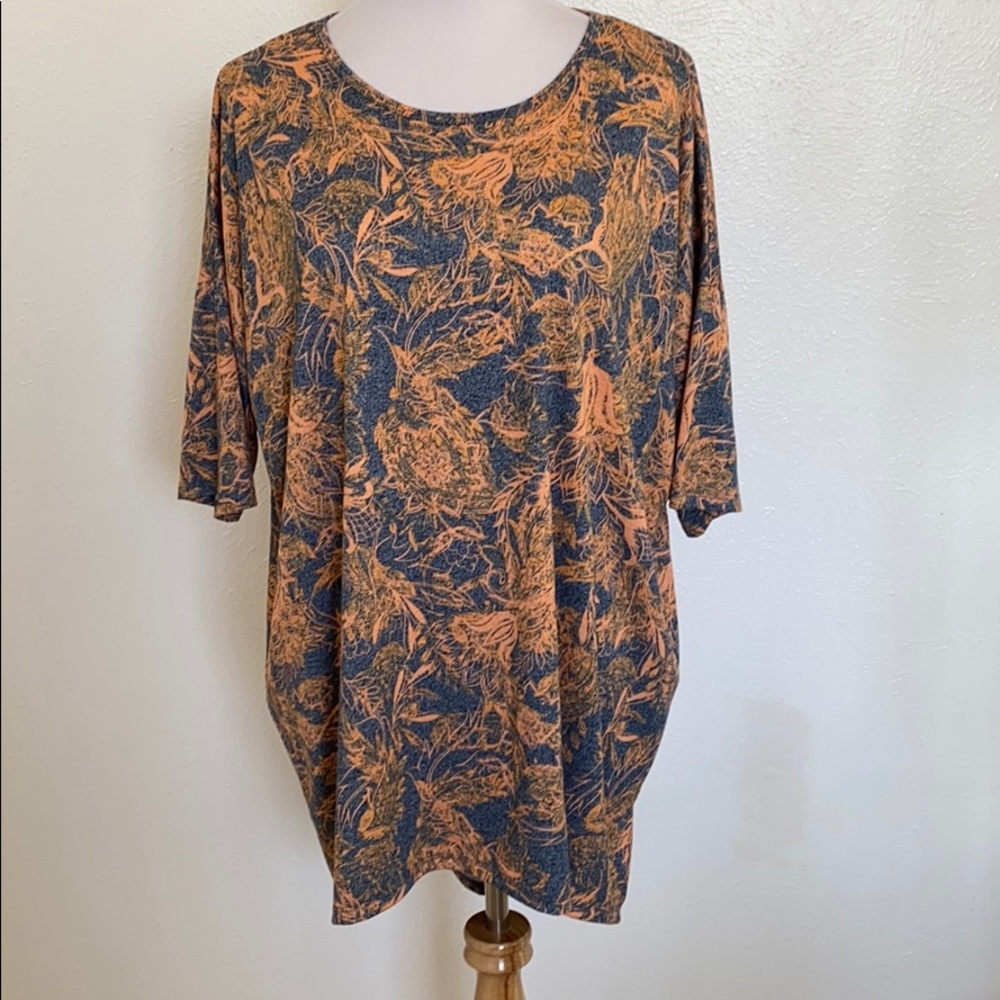 LuLaRoe Irma Tunic 2XL 24-26 Navy Rust Botanical Print High Low Boho Top
